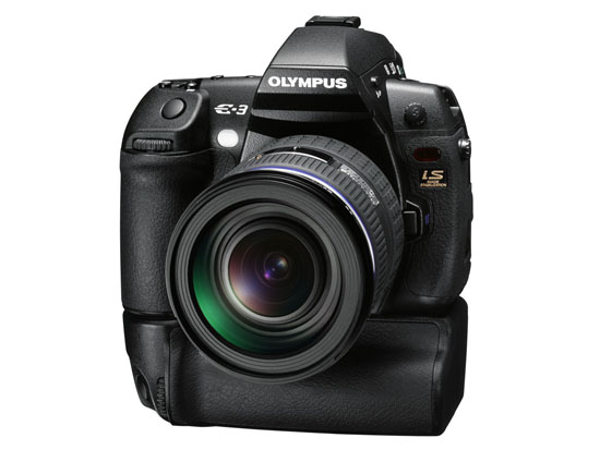 Olympus E-3 DSLR (front view with battery grip)