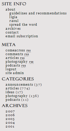 The new ComeAcross sidebar