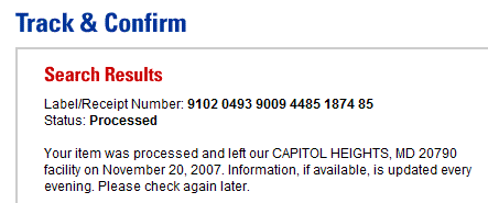 USPS Track & Confirm