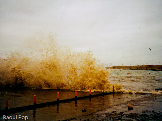 Waves splashing against the embankment