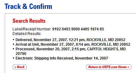 USPS Track & Confirm (screen 3)