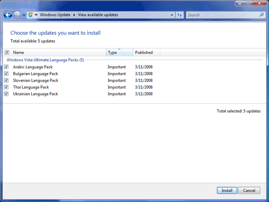 Windows Update: Available Updates