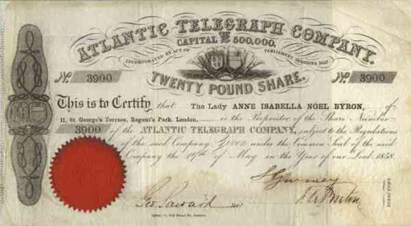 Atlantic Cable Stock Certificate