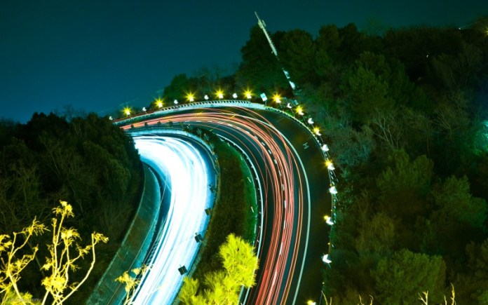 An Italian highway at night