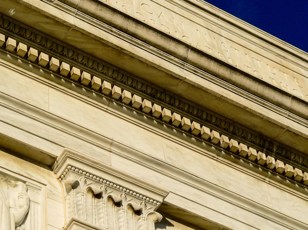 Intricate neoclassic architectural details, downtown Washington, DC, USA.