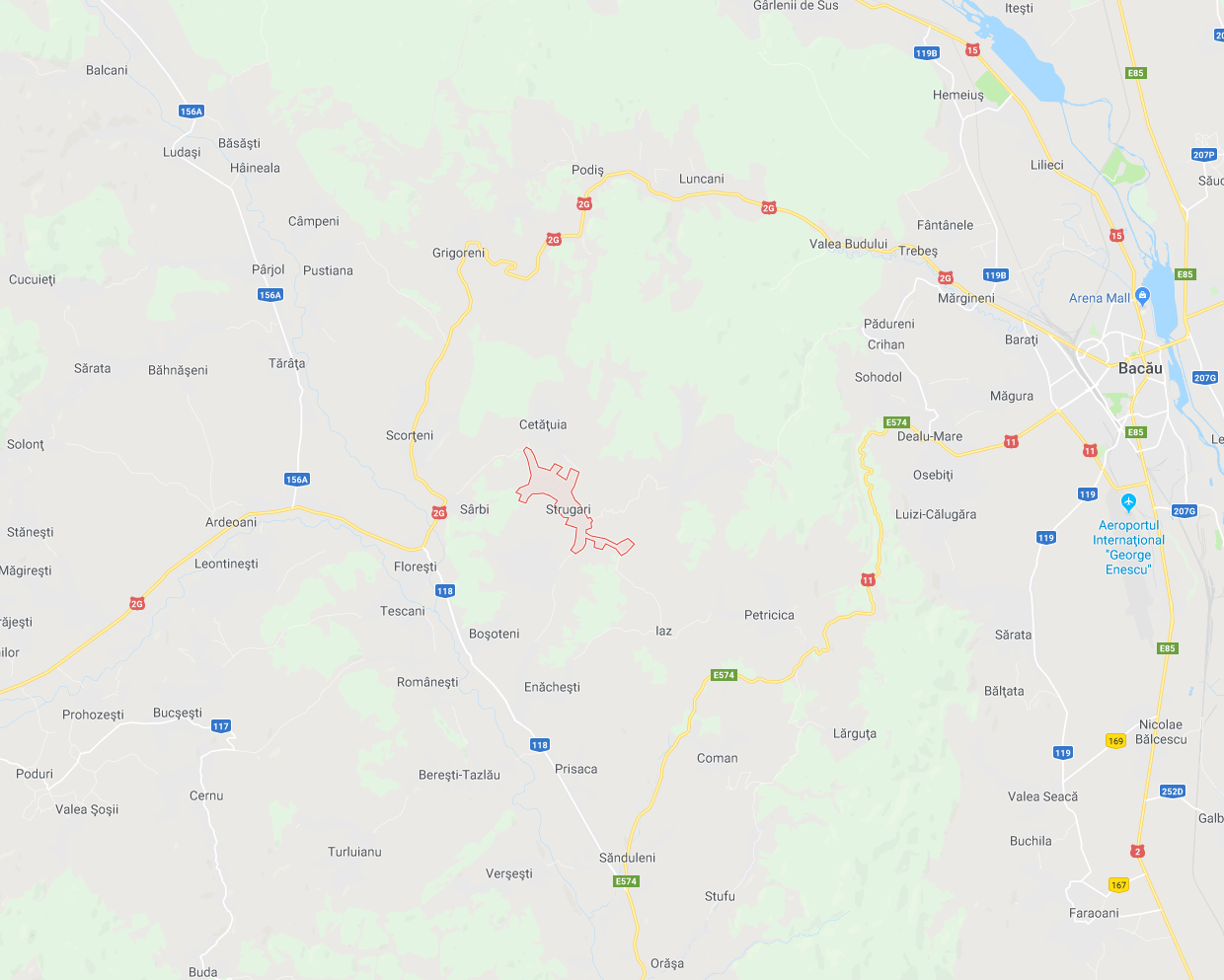 A map of the region around Strugari, Moldova