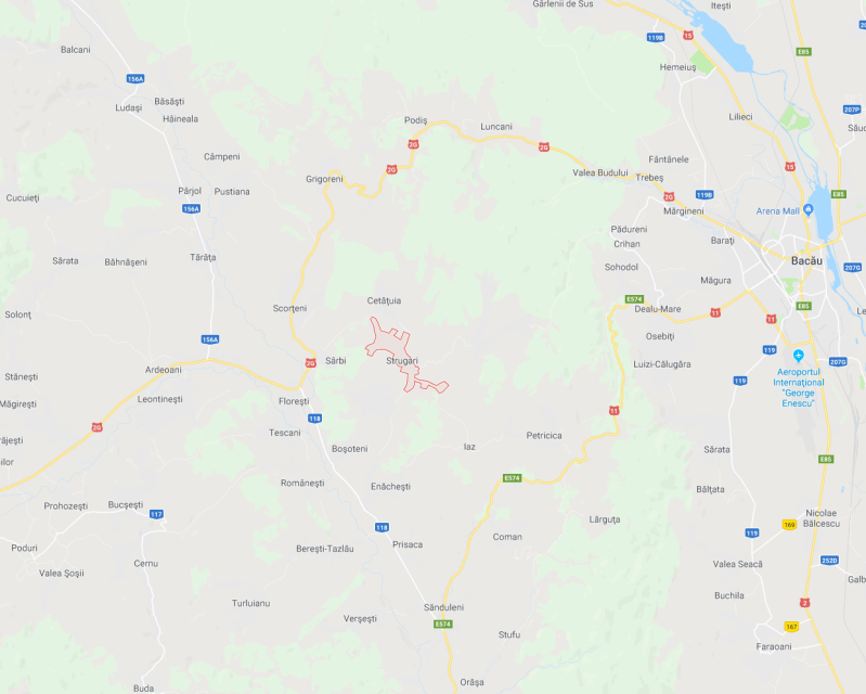 A map of the region around Strugari, Moldova