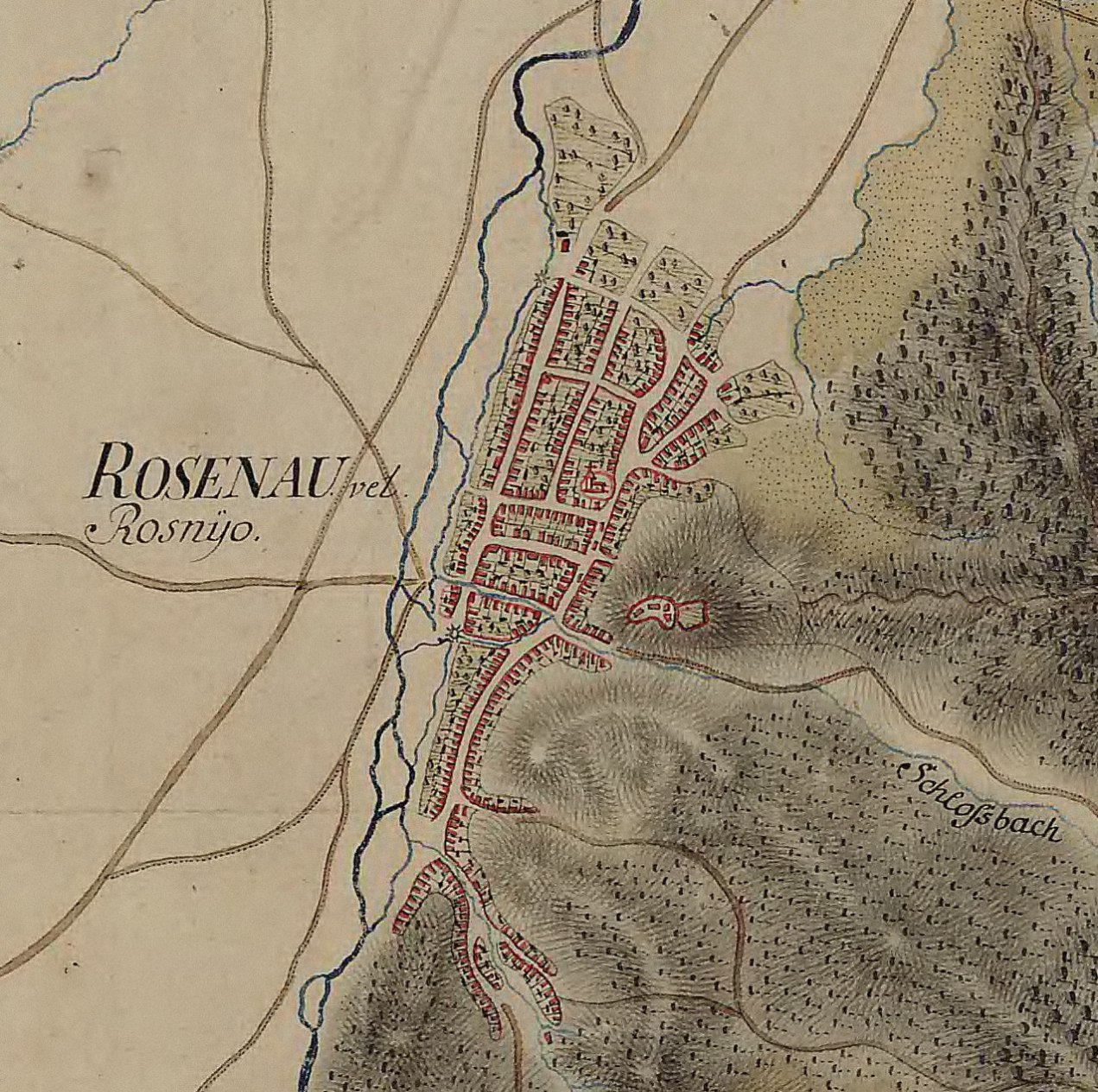 Râșnov citadel and village on the Josephine Map of Transylvania